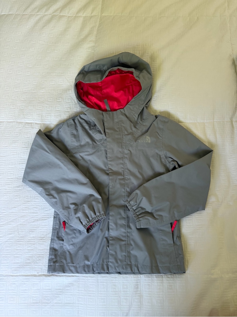 The North Face Kids' Gray Rain Jacket with Pink Lining